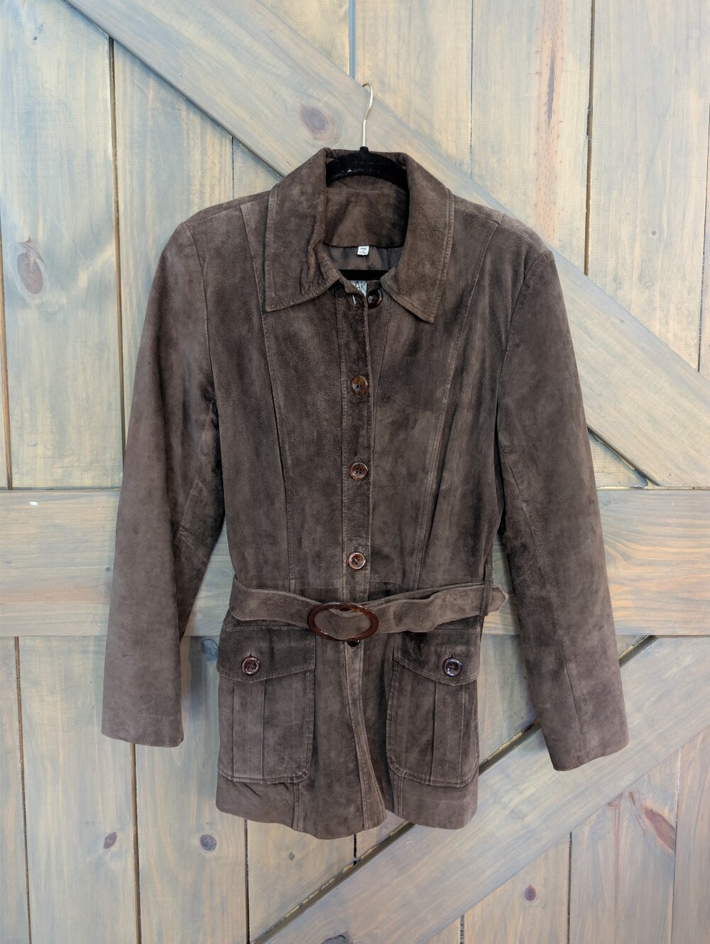 Vintage Vakko Sport Brown Suede Belted Leather Jacket S